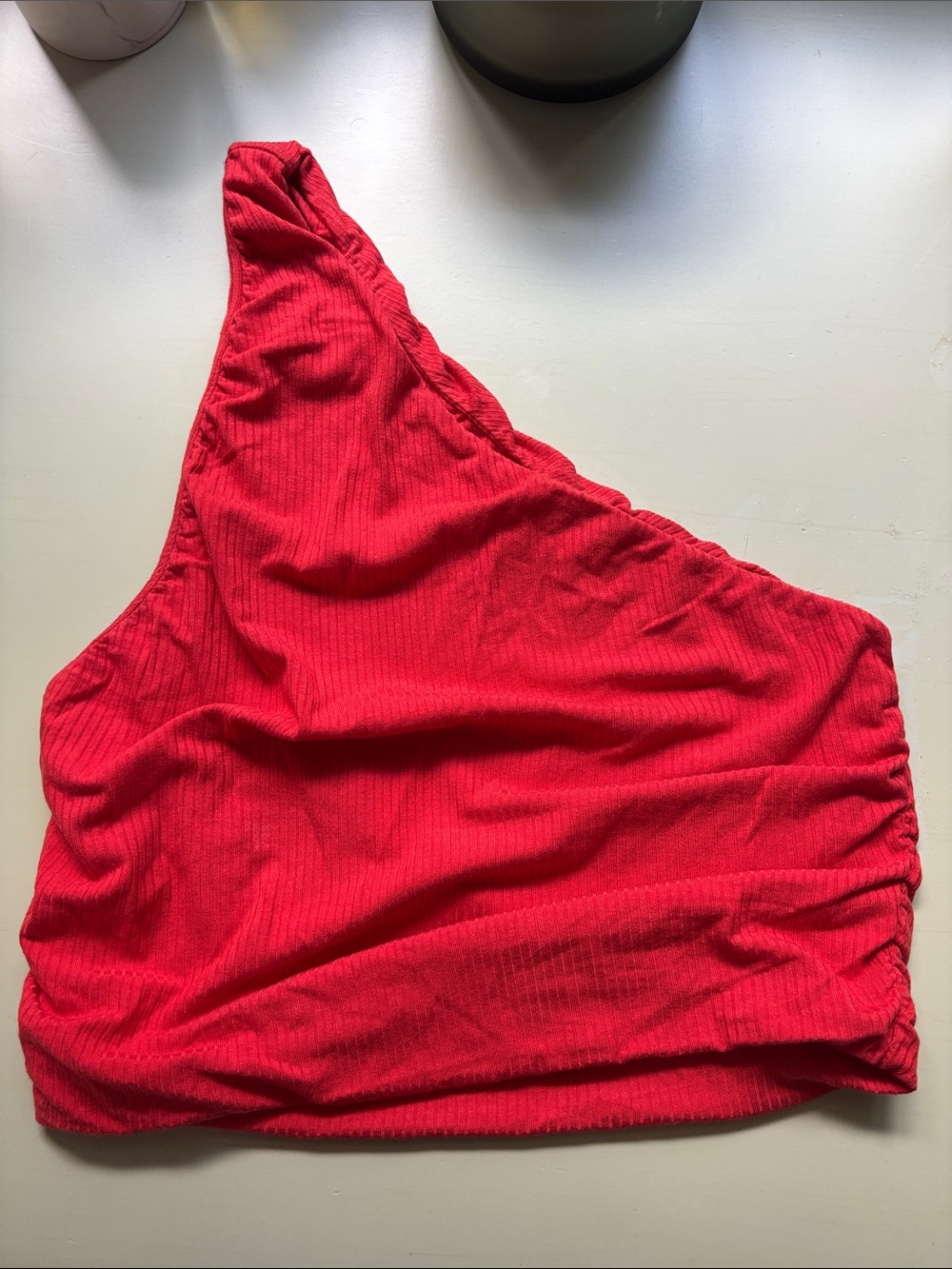 One-Shoulder Red Ribbed Tank Top